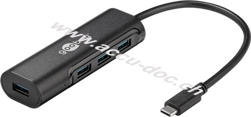 4-fach USB-C™ HUB, Schwarz - gleichzeitiger Anschluss von 4 USB 3.0 A Buchsen auf USB-C™ Stecker 