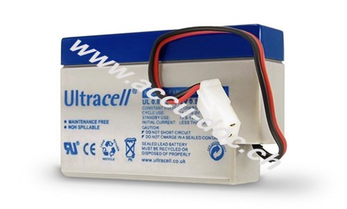 UL Bleiakku 12 V, 0,8 Ah (UL0.8-12), weiß-blau - AMP-Stecker Bleiakku, VdS 