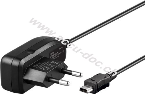 Mini USB Ladegerät 1 A, Schwarz, 1.5 m - Ersatz-Netzteil für viele Kleingeräte und Handys 