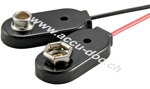 1x 9V Block Batteriehalter, Schwarz - lose Kabelenden, singulär 