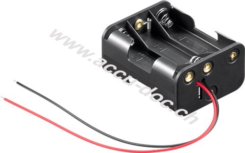 6x AA (Mignon) Batteriehalter, Schwarz - Batteriehalterung mit losen Kabelenden, schwarz 