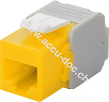 Keystone Modul RJ45 CAT 6A, UTP, Gelb - 16,5 mm breit, Krokodil-Typ, Klemmleiste für werkzeugfreie LSA-Montage 