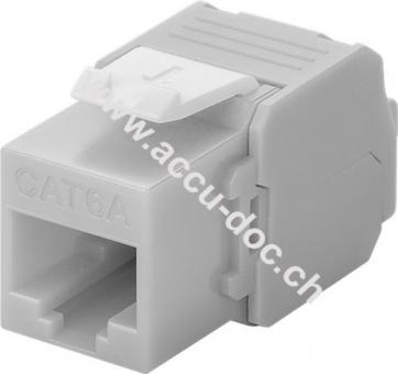 Keystone Modul RJ45 CAT 6A, UTP, Hellgrau - 16,5 mm breit, Krokodil-Typ, Klemmleiste für werkzeugfreie LSA-Montage 