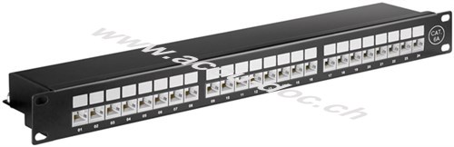 CAT 6a 19-Zoll (48,3 cm) Patch Panel, 24 Port, (1 HE), Schwarz - STP geschirmt, schwarz 