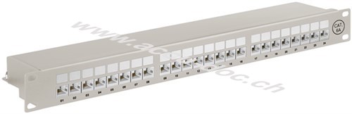 CAT 6a 19-Zoll (48,3 cm) Patch Panel, 24 Port, (1 HE), Grau - STP geschirmt, grau 