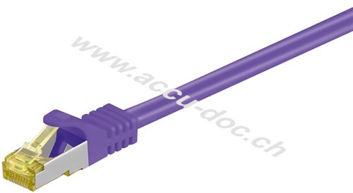 RJ45 Patchkabel CAT 6A S/FTP (PiMF), 500 MHz mit CAT 7 Rohkabel, violett, 0.5 m - LSZH halogenfreier Kabelmantel, Kupfer, RJ45-Stecker (CAT 6A) 