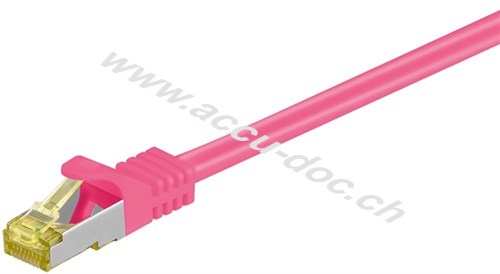 RJ45 Patchkabel CAT 6A S/FTP (PiMF), 500 MHz mit CAT 7 Rohkabel, magenta, 20 m - LSZH halogenfreier Kabelmantel, Kupfer, RJ45-Stecker (CAT 6A) 