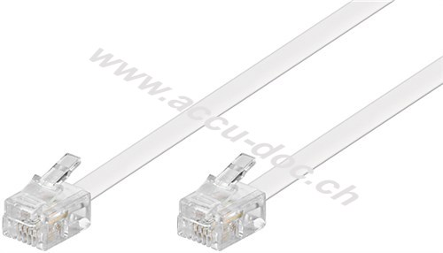 Telefonkabel (Modularkabel), weiß, 3 m - Kupferkaschierter Aluminiumleiter (CCA), RJ11-Stecker (6P4C) > RJ11-Stecker (6P4C) 