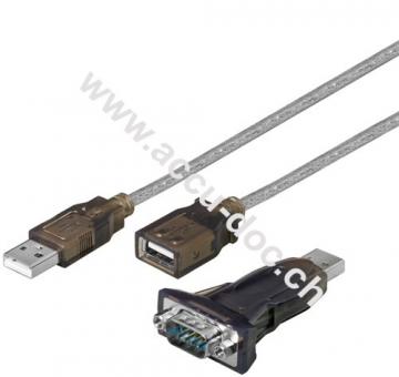 USB seriell RS232 Konverter mini, Transparent, 1.5 m, Schwarz - USB 2.0-Stecker (Typ A) > D-SUB/RS-232-Stecker (9-polig) 