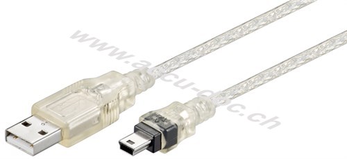 USB 2.0 Hi-Speed Kabel, Transparent, 0.6 m - USB 2.0-Stecker (Typ A) > USB 2.0-Mini-Stecker (Typ B, 5-Pin) 