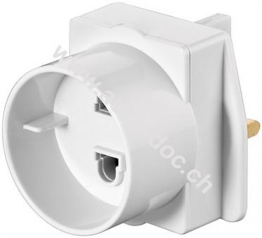 Netzadapter, Weiß - Eurostecker (Typ C, CEE 7/16) > UK-Stecker 