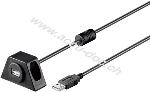 USB 2.0 Hi-Speed-Verlängerungskabel mit Montagehalterung, schwarz, 2 m - USB 2.0-Stecker (Typ A) > USB 2.0-Buchse (Typ A) 