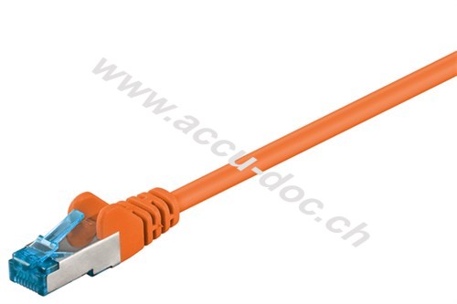 CAT 6A Patchkabel, S/FTP (PiMF), orange, 0.5 m - Kupferleiter (CU), halogenfreier Kabelmantel (LSZH) 
