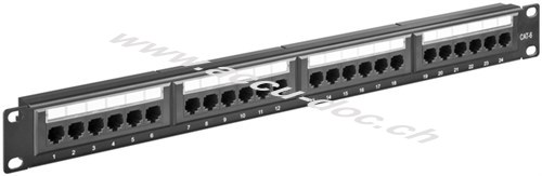 CAT 6 19-Zoll (48,3 cm) Patch Panel, 24 Port, (1 HE), Schwarz - UTP ungeschirmt, schwarz 