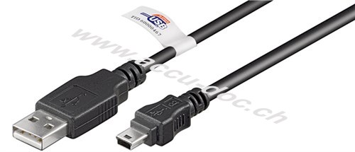 USB 2.0 Hi-Speed-Kabel mit USB-Zertifikat, Schwarz, 3 m - USB 2.0-Stecker (Typ A) > USB 2.0-Mini-Stecker (Typ B, 5-Pin) 