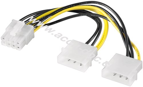 PC Grafikkarten-Stromkabel/Stromadapter, PCI-E zu PCI Express 8-Pin, 0.15 m - 2x HDD/5,25 Zoll-Stecker (4-Pin) > PCIe-Buchse (8-Pin) 