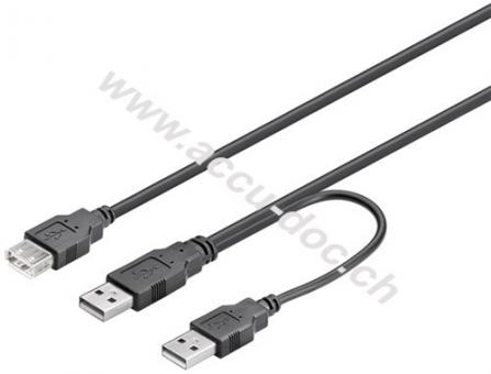 USB 2.0 Hi-Speed Dual-Power Kabel, Schwarz, 0.3 m - USB 2.0-Stecker (Typ A) + USB 2.0-Stecker (Typ A) > USB 2.0-Buchse (Typ A) 