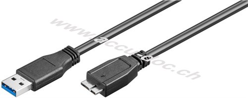 USB 3.0-SuperSpeed-Kabel, Schwarz, 3 m - USB 3.0-Stecker (Typ A)  >  USB 3.0-Micro-Stecker (Typ B) 
