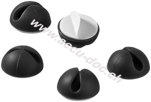 Kabelmanagement 1-Slot, schwarz, Schwarz - 5er-Set zum Ordnen und Fixieren, ablösbar 