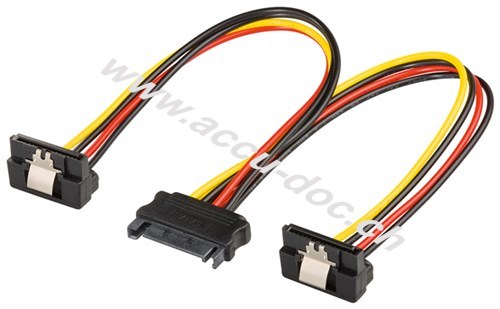 PC Y-Stromkabel/Stromadapter, SATA 1x Buchse zu 2x Stecker 90°, 0.2 m - SATA Standard Buchse > 2x SATA-Standard Stecker 90° 