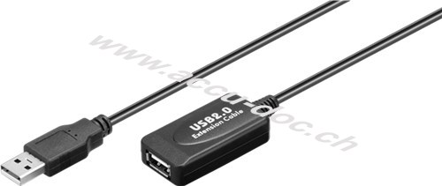 Aktives USB 2.0 Verlängerungskabel, schwarz, 10 m - USB 2.0-Stecker (Typ A) > USB 2.0-Buchse (Typ A) 