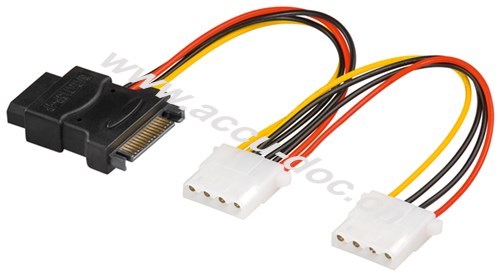 PC Y Stromkabel/Stromadapter, 5.25/SATA 1x Combo Stecker zu 2x Buchse, 0.2 m - SATA Standard Buchse > 3x HDD/5,25 Zoll-Buchse (4-Pin) 