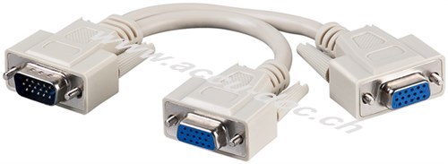 VGA-Adapterkabel, 0.2 m, Grau - VGA-Stecker (15-polig) > 2x VGA-Buchse (15-polig) 