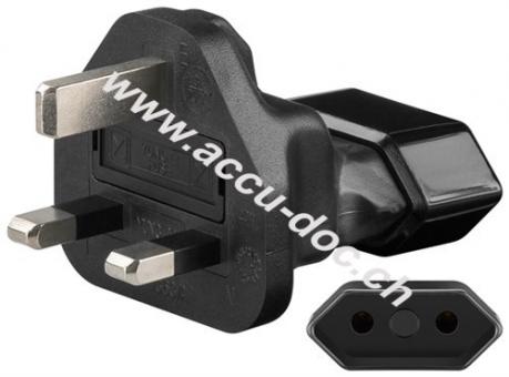 Netzadapter Euro auf UK, Schwarz - Eurostecker (Typ C, CEE 7/16) > UK 3-Pin-Stecker (Typ G, BS 1363) 