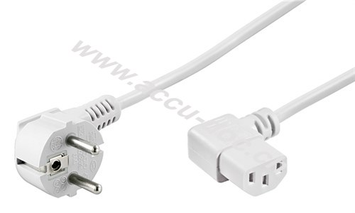 beidseitig abgewinkeltes Kaltgeräte-Anschlusskabel, 2 m, Weiß, 2 m - Schutzkontaktstecker (Typ F, CEE 7/7) > Gerätebuchse C13 (Kaltgeräteanschluss) 