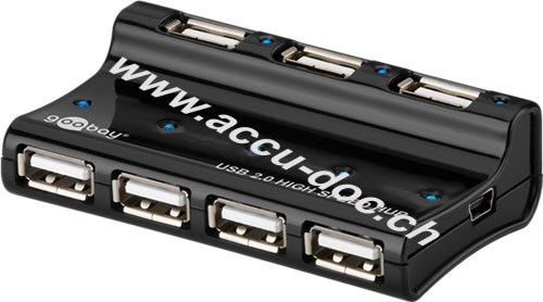 7-fach USB 2.0 Hi-Speed HUB/Verteiler, Schwarz, 0.4 m - zum Verbinden von bis zu 7 USB-Geräten mit einem USB-Anschluss, inkl. Netzteil 