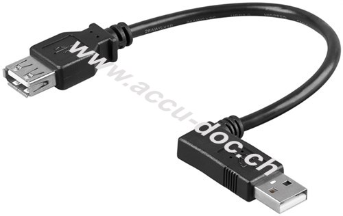 USB 2.0 Hi-Speed-Verlängerungskabel 90°, 0.3 m, Schwarz - USB 2.0-Buchse (Typ A) > USB 2.0-Stecker (Typ A) 90° 