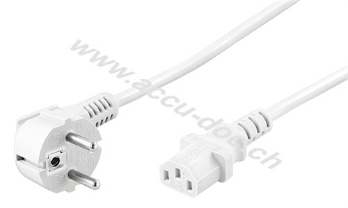 abgewinkeltes Kaltgeräte-Anschlusskabel, 2,5 m, Weiß, 2.5 m - Schutzkontaktstecker (Typ F, CEE 7/7) > Gerätebuchse C13 (Kaltgeräteanschluss) 