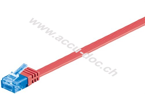 CAT 6A Flach-Patchkabel, U/UTP, rot, 3 m - Kupferleiter (CU) 