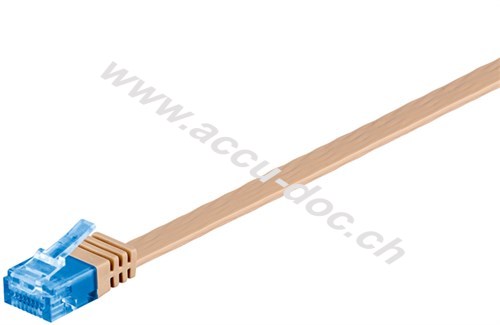 CAT 6A Flach-Patchkabel, U/UTP, Hellbraun, 20 m - Kupfermaterial 