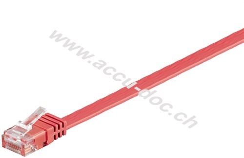 CAT 6 Flach-Patchkabel, U/UTP, rot, 2 m - Kupferleiter (CU) 