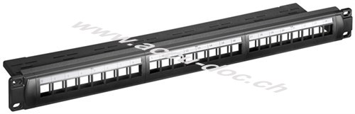 19 Zoll (48,3 cm) Keystone-Patchpanel (STP), unbestückt (1 HE), mit Erdungskabel, Schwarz - für 24x Keystone-Module 