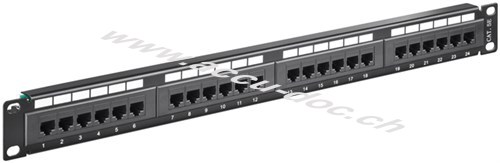 CAT 5e 19-Zoll (48,3 cm) Patch Panel, 24 Port, (1 HE), UTP, Schwarz - UTP ungeschirmt, schwarz 