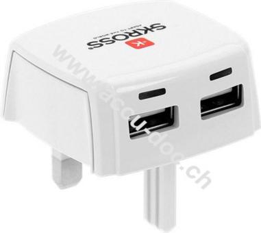 UK - USB Charger, Weiß - lädt schnell und gleichzeitig bis zu zwei USB Geräte (2,4A) 