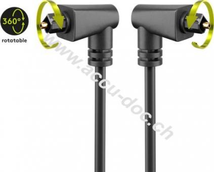 TOSLINK-Kabel 2-fach abgewinkelt und drehbar, 1 m, Schwarz - 90°-TOSLINK-Stecker > 90°-TOSLINK-Stecker 