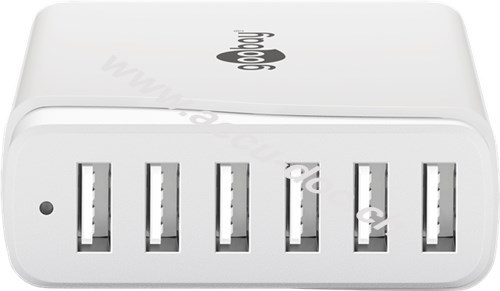 Intelligenter USB-Multiportlader, Weiß, 1.2 m - 8 A Lader lädt bis zu 6 Geräte gleichzeitig 