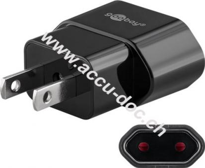 Netzadapter US/Japan, Schwarz - Eurostecker (Typ C, CEE 7/16) > US-/Japan-Stecker (Typ A, NEMA 1-15, 2-polig) 