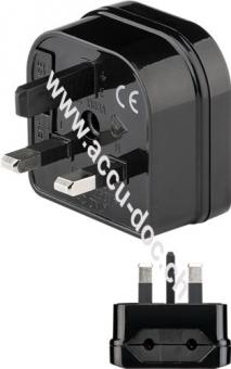 Netzadapter UK, Schwarz, Schwarz - Eurostecker (Typ C, CEE 7/16) > UK 3-Pin-Stecker (Typ G, BS 1363) 