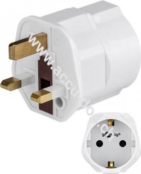 Netzadapter UK, Weiß - Schutzkontaktbuchse (Typ F, CEE 7/3) > UK 3-Pin-Stecker (Typ G, BS 8546) 