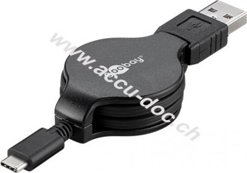 USB-C™ Lade- und Synchronisationskabel, ausziehbar, Schwarz, 1 m - für Geräte mit USB-C™-Anschluss, schwarz 
