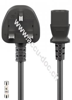 UK - Kaltgerätekabel, 2 m, Schwarz, 2 m - UK 3-Pin-Stecker (Typ G, BS 1363) > Gerätebuchse C13 (Kaltgeräteanschluss) 