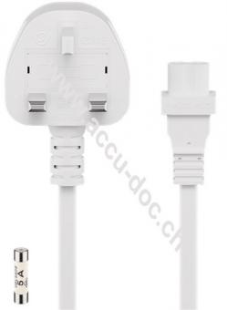 UK - Netzanschlusskabel, 1,5 m, Weiß, 1.5 m - UK 3-Pin-Stecker (Typ G, BS 1363) > Gerätebuchse C7 