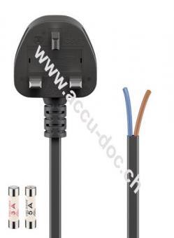UK - Geräteanschlusskabel, 1,5 m, Schwarz, 1.5 m - UK 3-Pin-Stecker (Typ G, BS 1363) > lose Kabelenden 