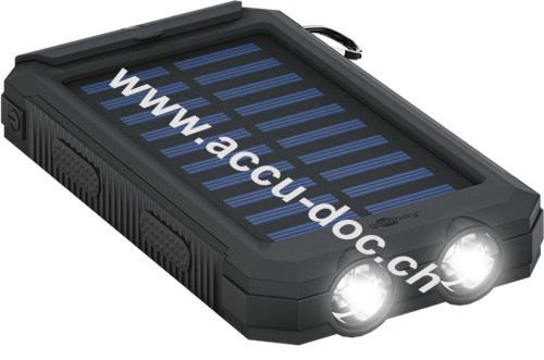 Outdoor Powerbank 8.0 (8.000 mAh), Schwarz, 0.5 m - für Outdoor-Abenteuer dank robustem Design, Solarpanel und Taschenlampenfunktion 
