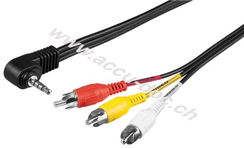 Adapterkabel, Composite Audio Video zu 3,5 mm, 1.5 m - Klinke 3,5 mm Stecker (4-Pin, stereo) 90° > 3x Cinch-Stecker 