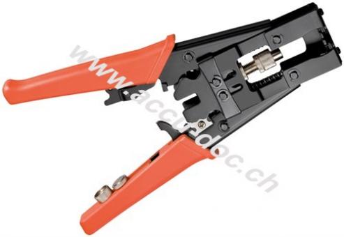 Crimpzange für F-, BNC- und RCA-Kompressionsstecker, Schwarz-Rot - mit 3 Adaptern zum Crimpen von Koaxkabeln an F-, IEC-, BNC- und Cinch-Stecker 